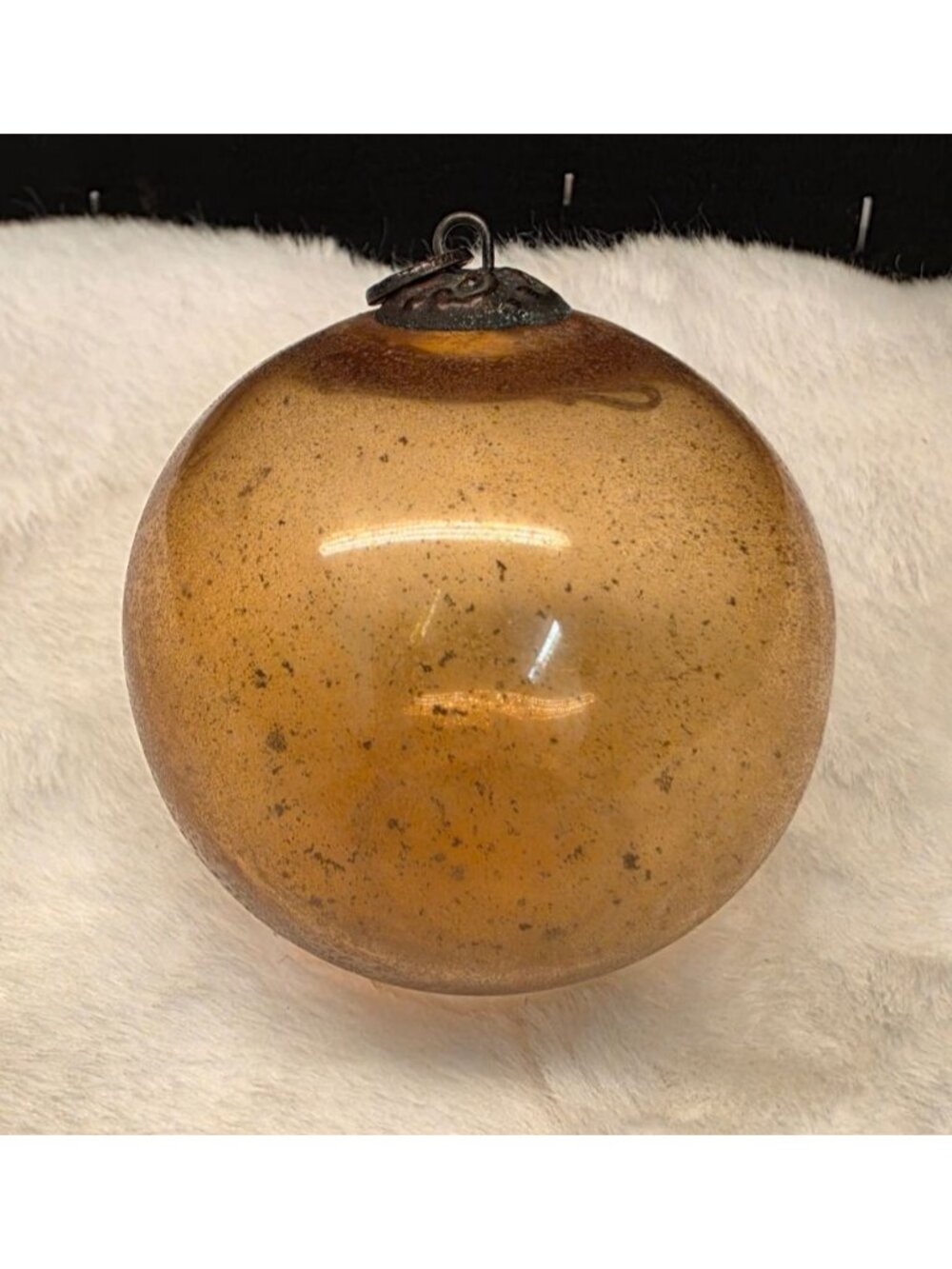 Antique German Amber Golden Unsilvered Glass Kugel Christmas Ornament 2.6"